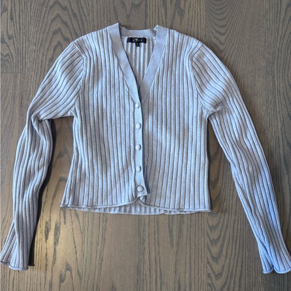7 For All Mankind Lavender Blue Ribbed Fitted Button Up Sweater Cardigan Small - Picture 1 of 4